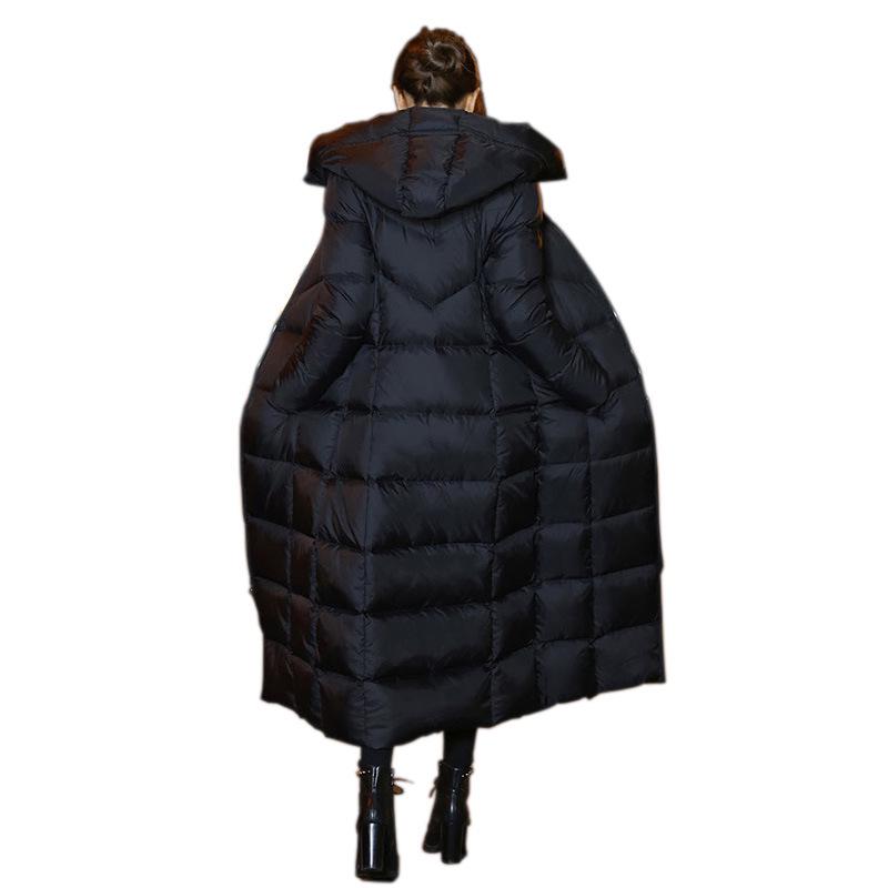 Autumn And Winter Lengthened Knee Thickened Women's Hooded Down Jacket