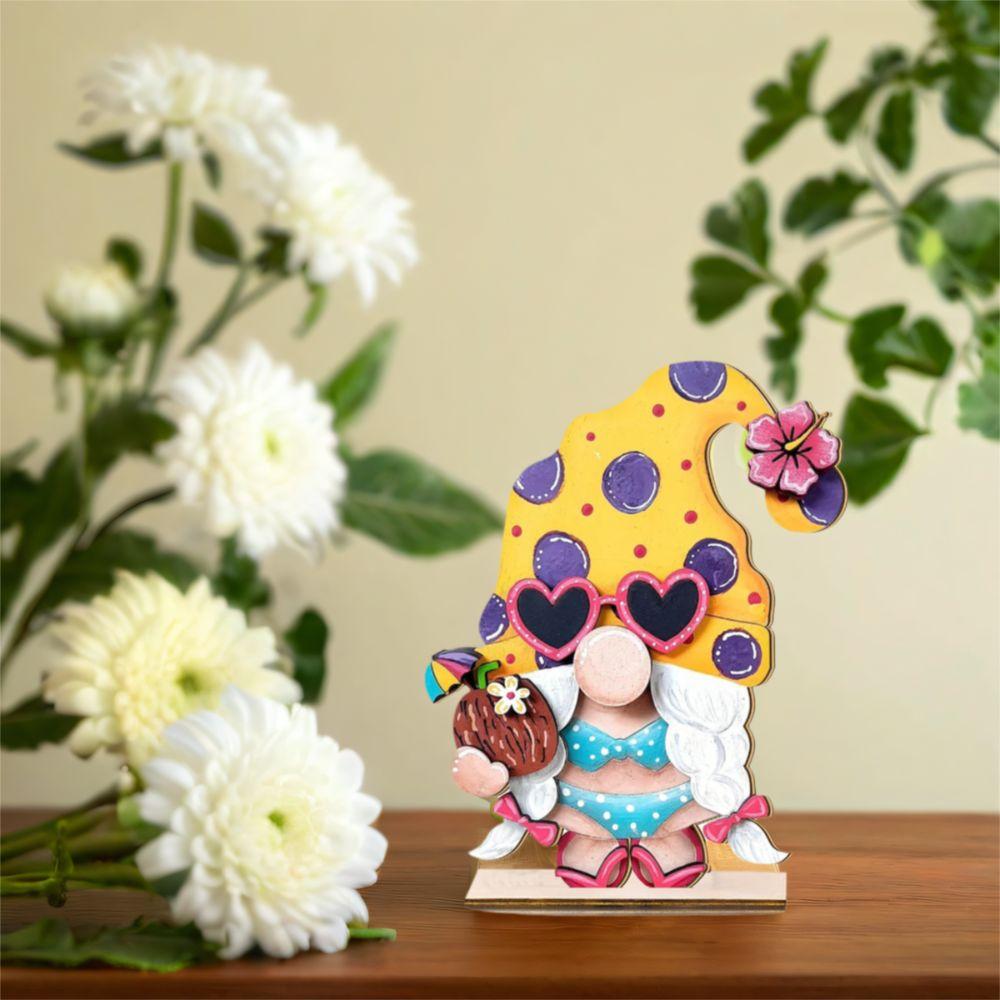 Beach Wooden Dwarf Ornaments Colorful Hawaiian Ornaments Durable Summer Dwarf Sign Cafe Bar