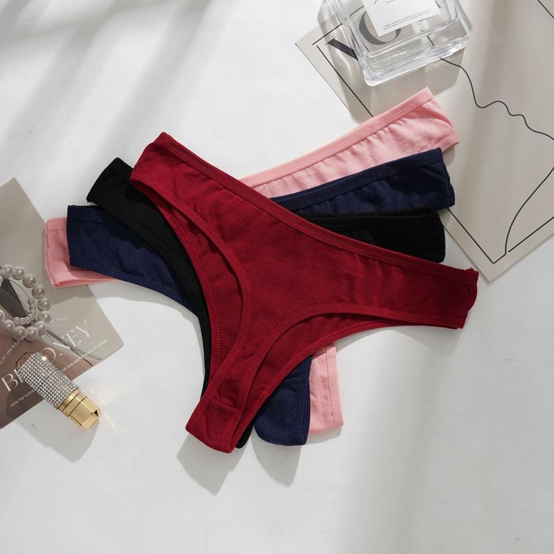 Tanga Sexy de Algodão Feminina Cor Sólida Confortável Amigável à Pele