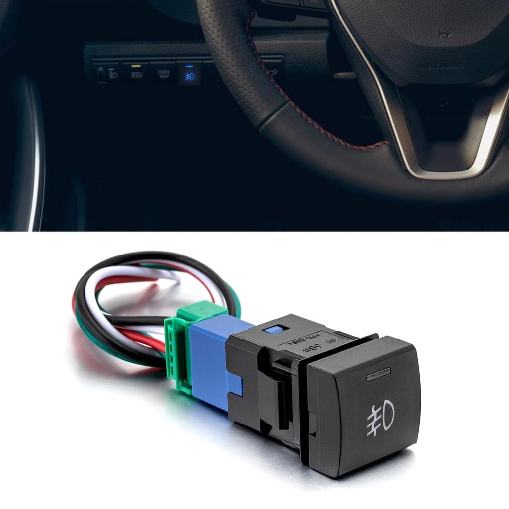 Rear Light Push Button Blue Backlight Switch Short Circuit Protection with Connector Wire Compatible with Toyota Tacoma Tundra 4Runner Camry Corolla
