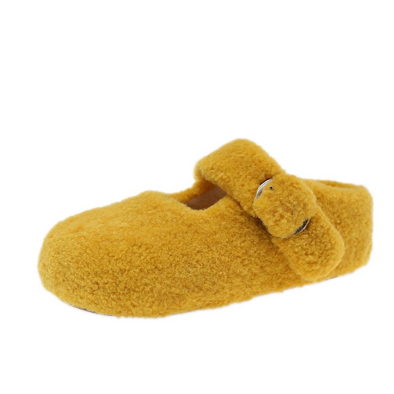 Thick-soled Fluffy Slippers Women's New Autumn and Winter Outer Wear 2025 Direct Supply for One-pedal Small Height-increasing Flat-bottomed Slippers