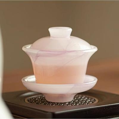 Ink Wash Liuli Gaiwan Large Tea Cup Ice Translucent Purple Three Layer Heat Resistant Kung Fu Tea Set Brewing Bowl with Lid