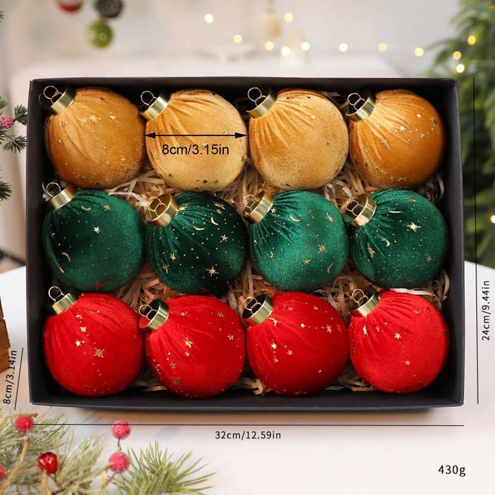 Christmas Tree Velvet Ball 12Pcs/box Shatterproof Christmas Tree Hanging Bulb Pendants Set Flocked Christmas Tree Ball Ornaments