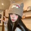 Warm Lining Cat Ear Beanie 56-58cm Puppy Pattern Earflap Hat Fleece Lined Knitted Hat  For Students