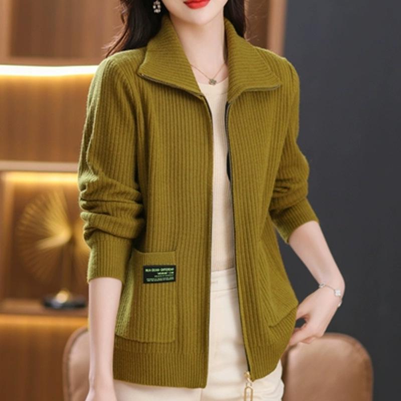 New coat women's loose sweater shawl lapel knitted zipper cardigan with spring and autumn large size thick