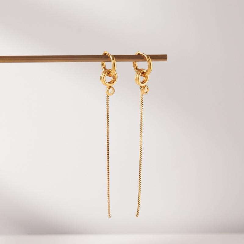 Stainless Steel Drop Earrings Featuring Zircon and Elegant Tassels Designs for Comfortable All Day Wear