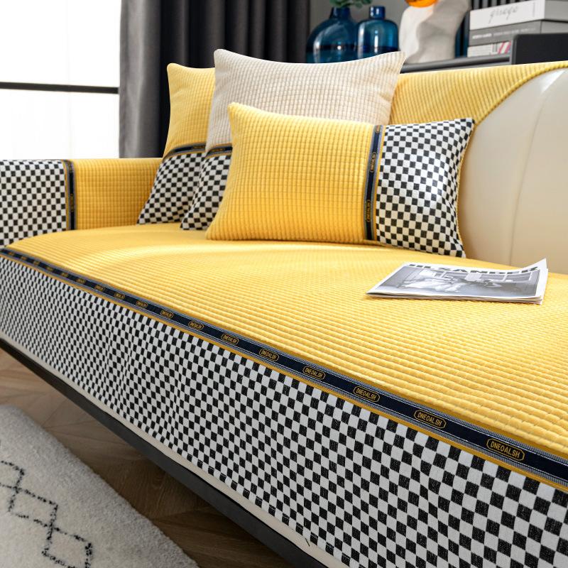 Verdickte Plüsch Sofa Matte Schachbrett Geteilte Couch Kissen Wohnzimmer Winter Sofabezug Weiches Universelles Sofakissen Handtuch