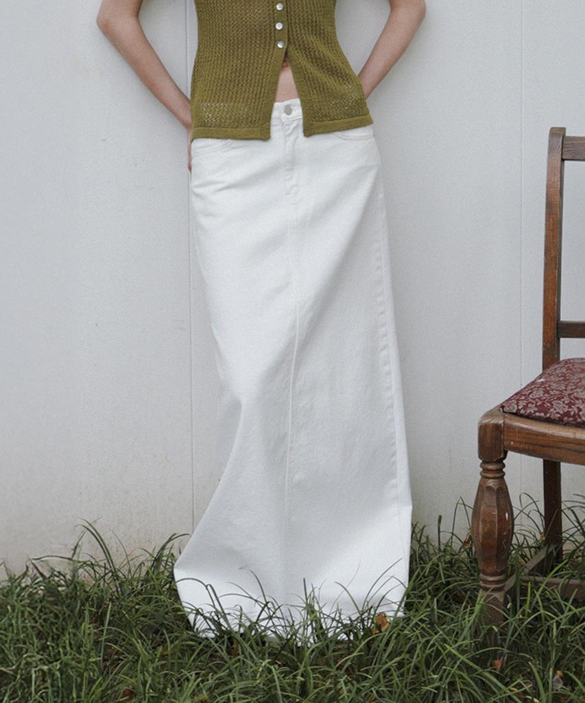 Kwinseulaebis Long Slit Denim Skirt_White_4Colors