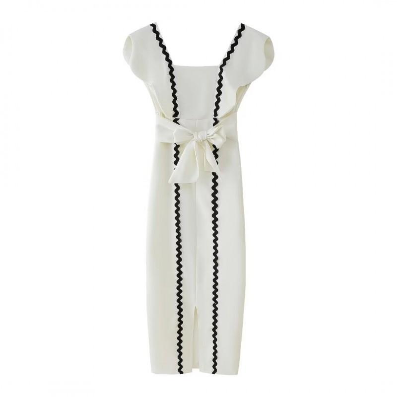 

European American Women s Clothing Summer Fashionable Splicing Belt Sleeveless Dress S білий