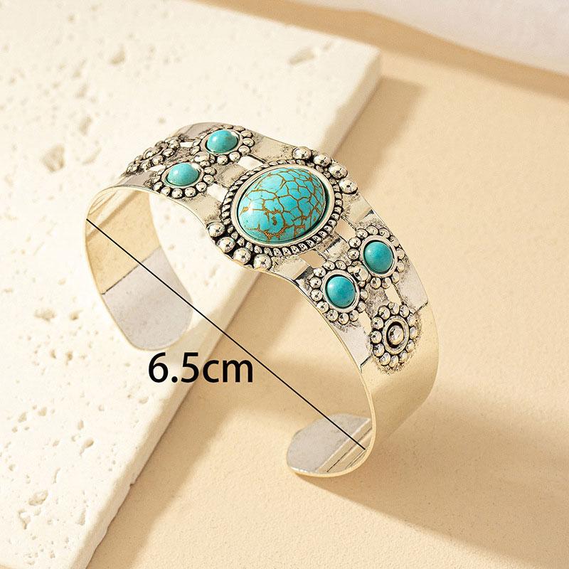 Retro Bohemian Turquoise Beaded Bangles for Women Resin Open Cuff Bracelets Bangle Vintage Gypsy Jewelry Female Gift