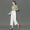 Women's Cropped Lace Trim Elastic Waist Casual Pants