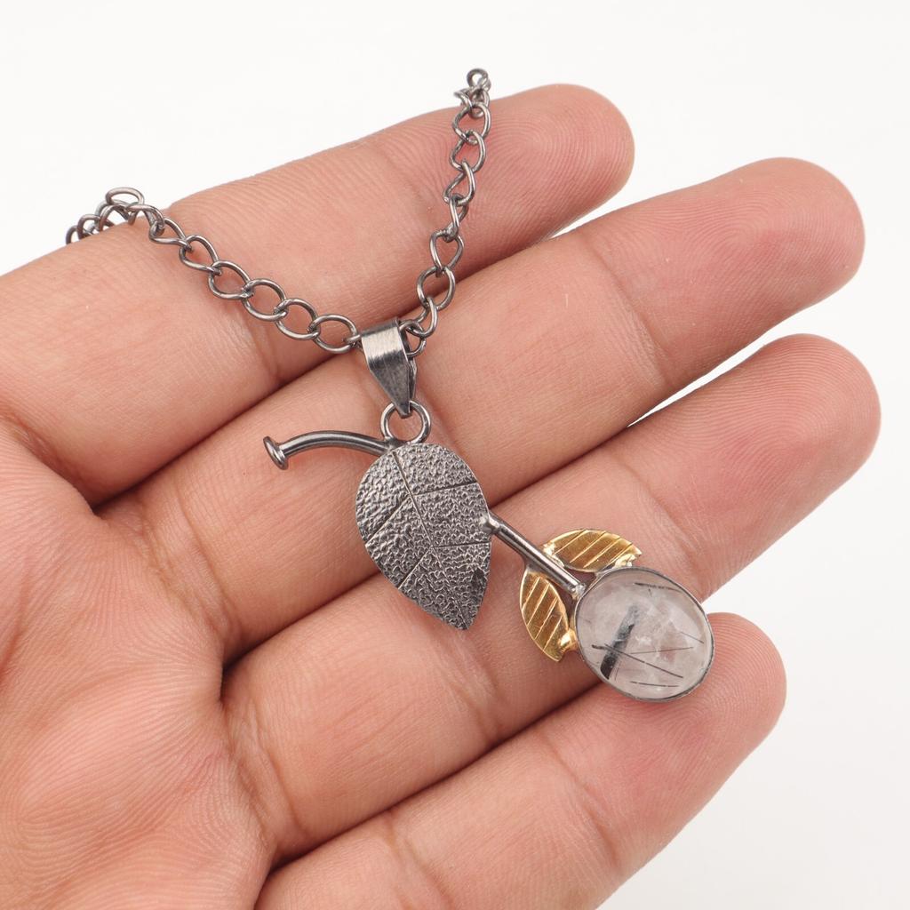 Black Rutile Gemstone Pendant 925 Stamped Silver Handmade Jewelry For Girlfriend PP-55-44