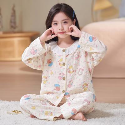 Girls Long Sleeve Pajama Set Cotton Cloud Fabric Loose Fit Cartoon Print Home Wear Ages 8