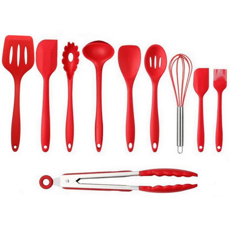10PCS Silicone Kitchen Utensil Set - Spatula, Spoon, Ladle, Spaghetti Server & Slotted Turner