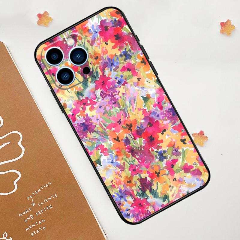 Colourful Flower Painting Art Case For iPhone 15 16 14 13 12 11 Pro Max Plus X XR XS Max 12 13 Mini Soft Bumper Cover