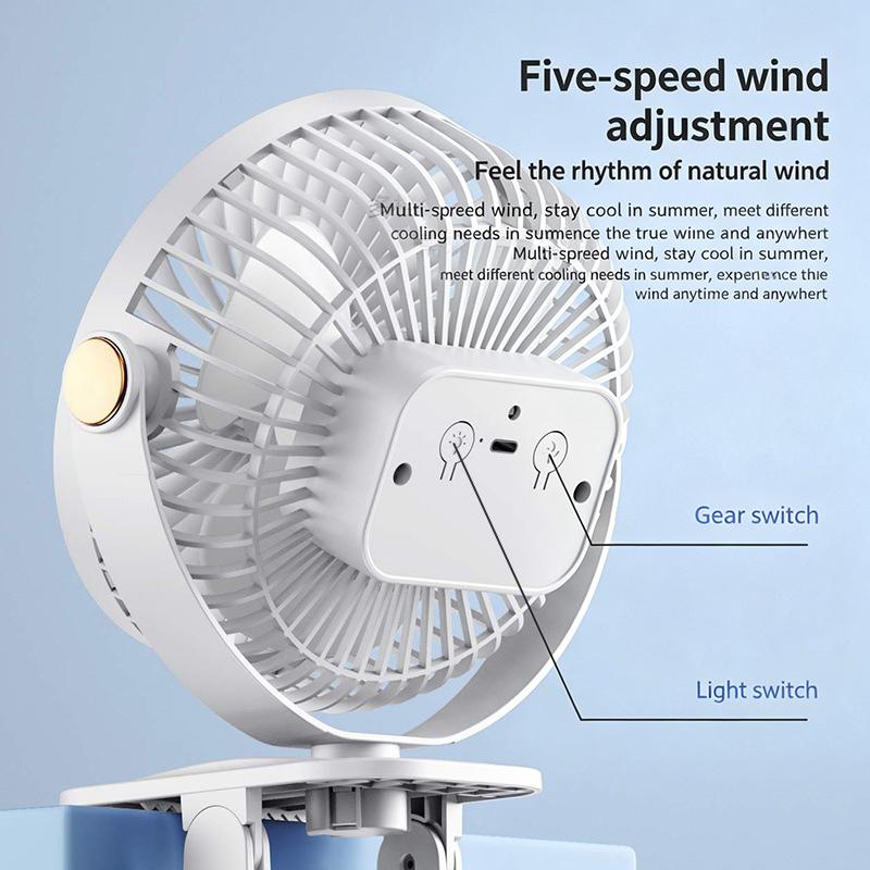 Clip-on Camping Fan 3 Speed Rechargeable Battery Operated Air Circulator Desktop Portable for Tent Office Dorm and Home