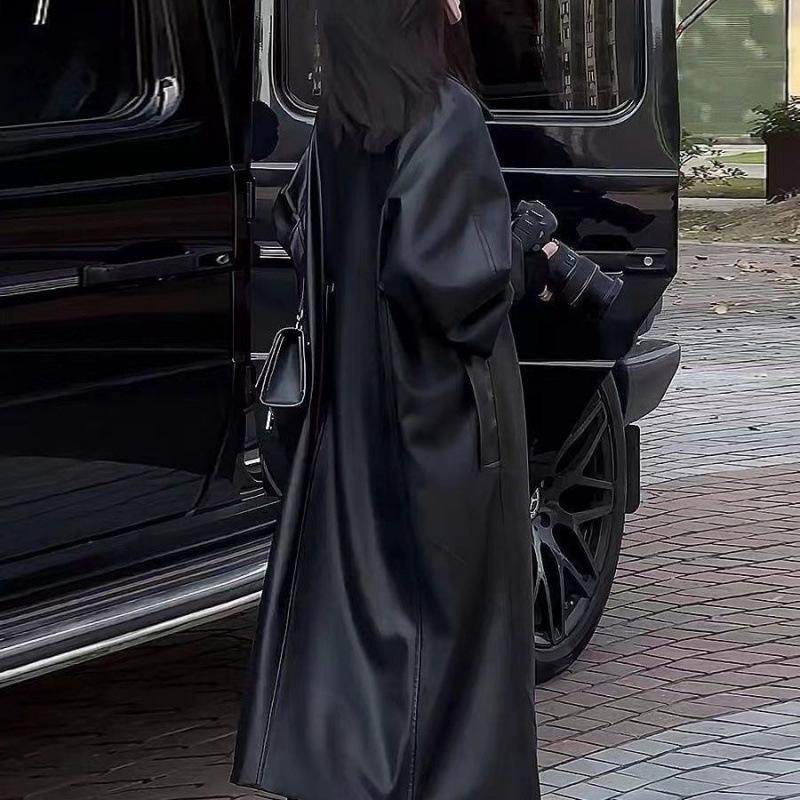 2024 High-End Autumn Dark Goth Over-the-Knee Leather Women's Jacket