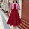 ZANZEA Women Casual Fake Two Piece Patchwork Retro Print Short Sleeve Dress