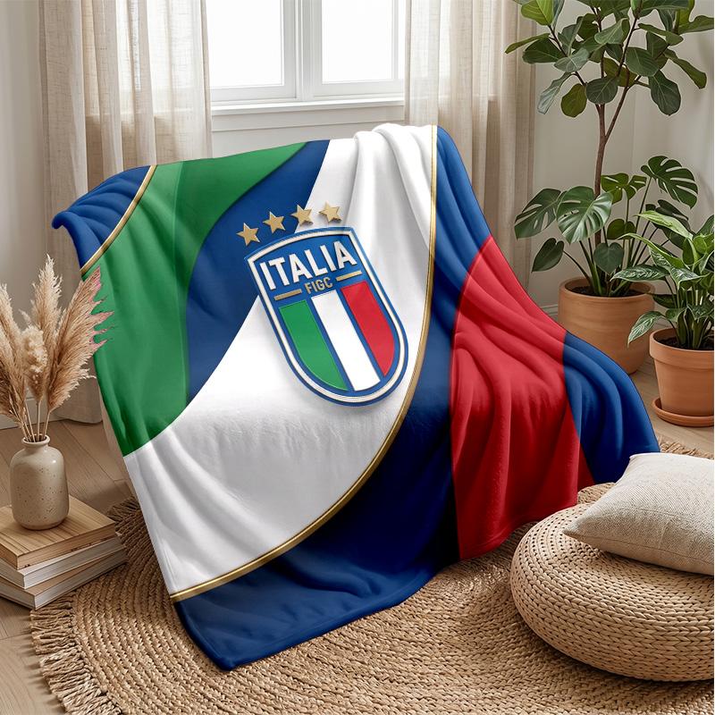 Italy Football Printed Flannel Blanket Skin Friendly Warm Decorative Throw for Indoor Couch Bed Daily Use