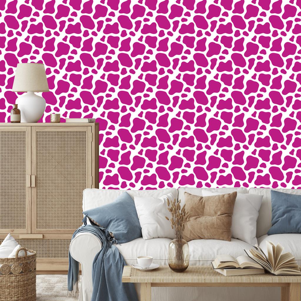 Cow Patches Wallpaper Purple, Powder Pink and White 50x1000