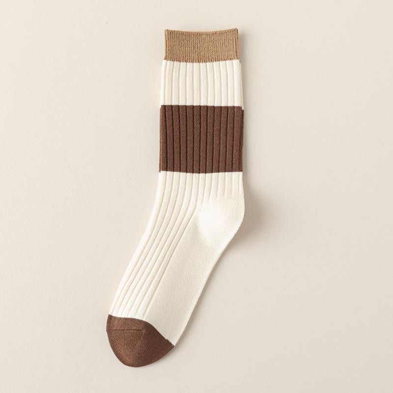 Female Spring and Autumn Color Striped Tall Tube Stack Socks