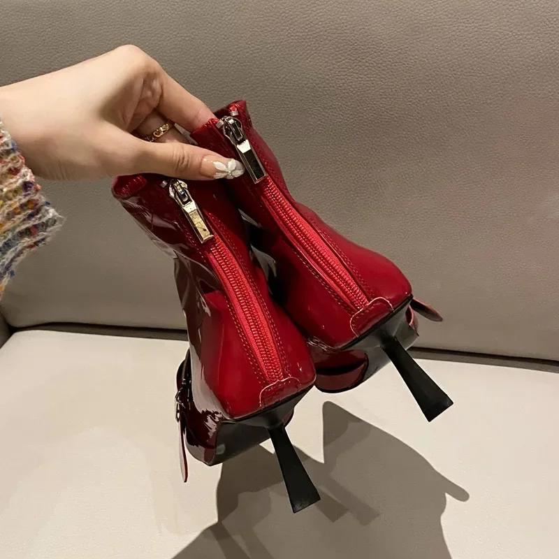 Fashion Eilyken Design Sexy Pointed Toe Belt Buckle Women Ankle Boots Thin Heels Patent Leather Autumn Zipper Party Shoes