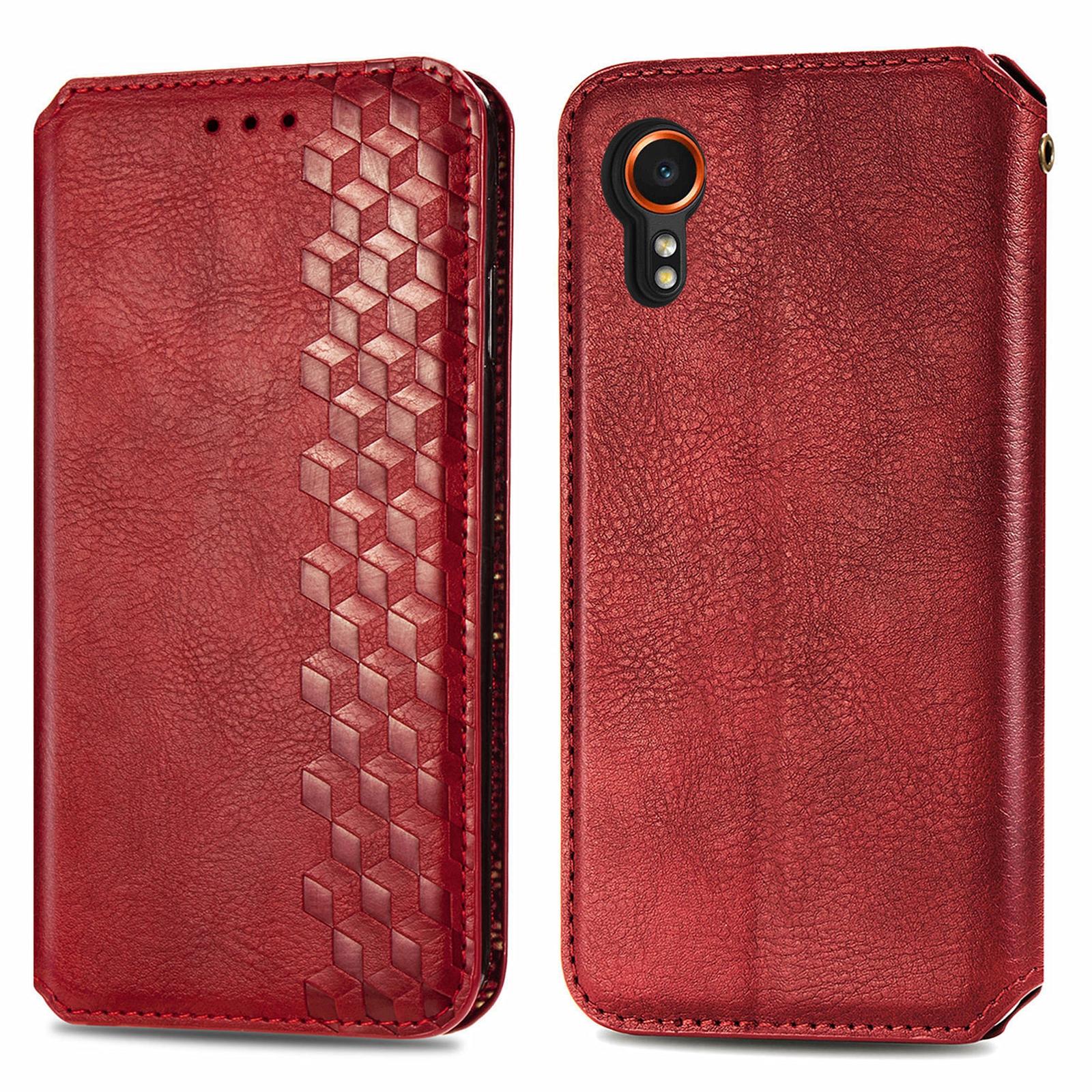 

For Samsung Galaxy Xcover7 PU Leather Case Rhombus Imprint Wallet Stand Phone Cover Red