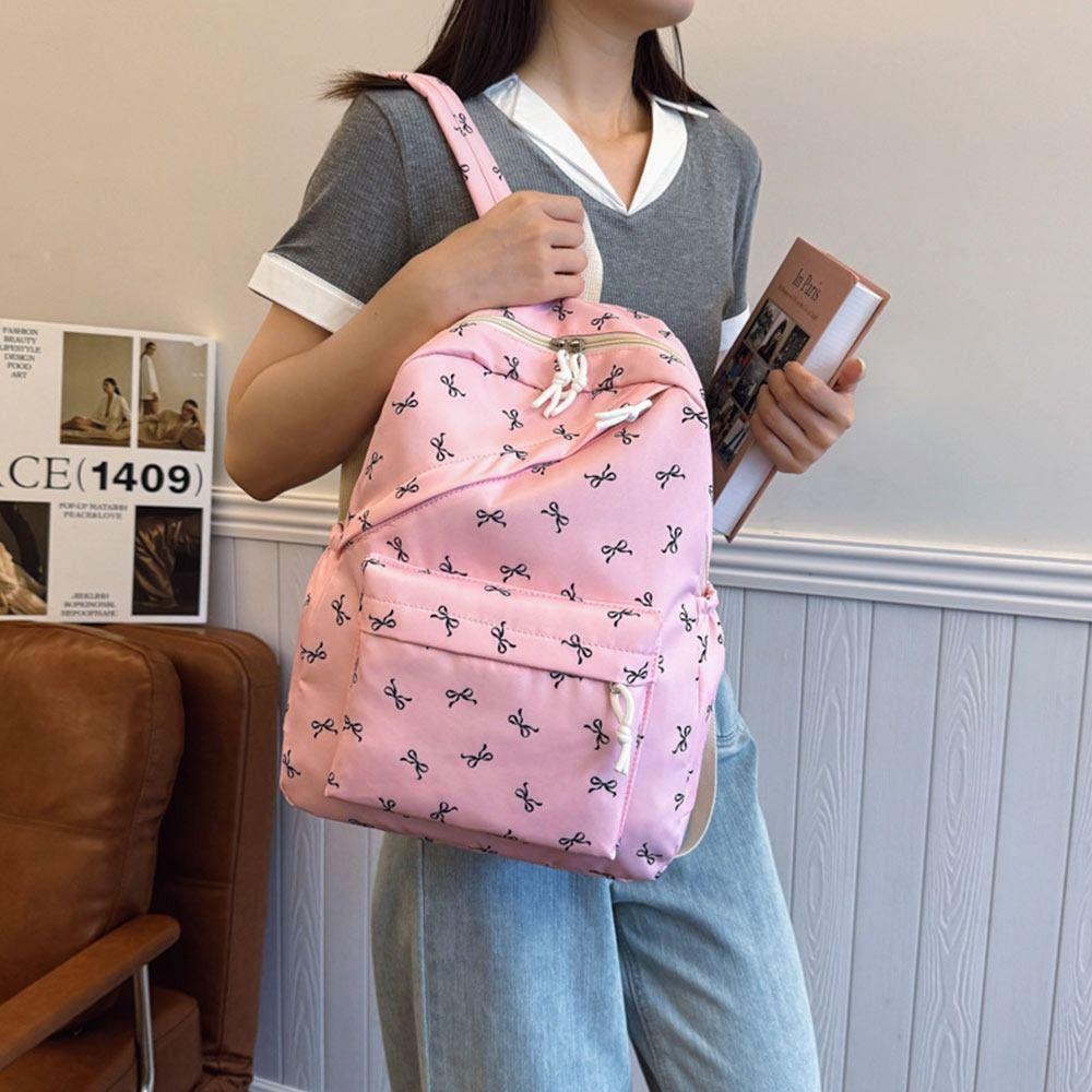 Cute Bow Print Student Schoolbag Nylon Large Capacity Bookbag School Bags