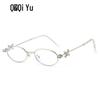 Jennie Style Oval Rhinestone Sunglasses - Trendy Small Frame Women's Nerd Glasses
