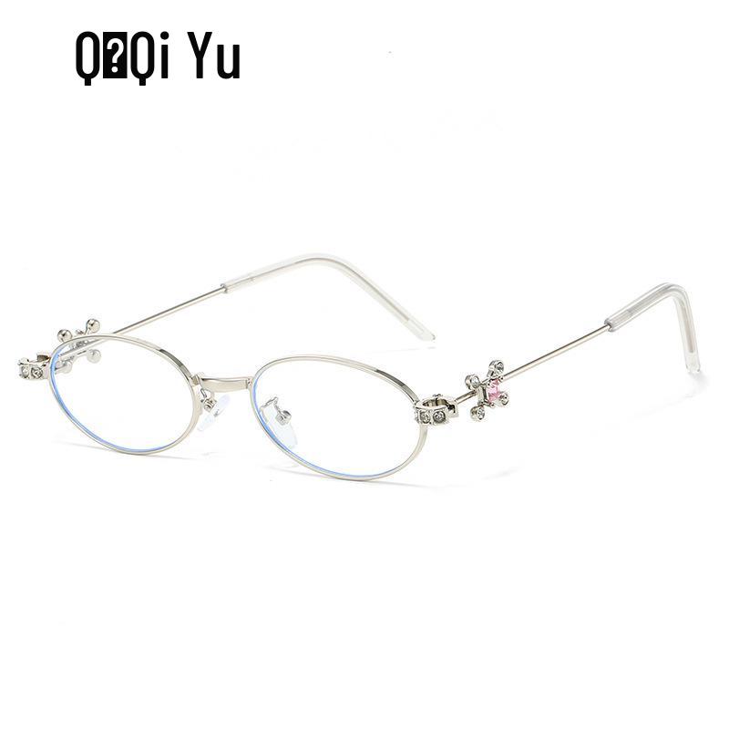 Jennie Style Oval Rhinestone Sunglasses - Trendy Small Frame Women's Nerd Glasses