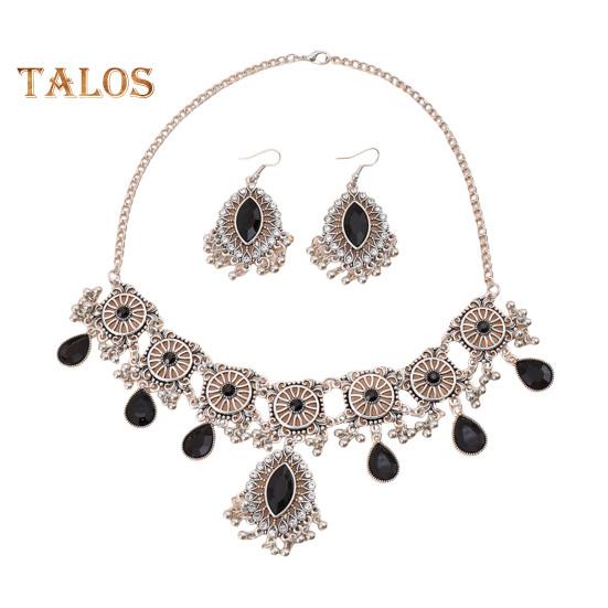 1 Set Necklace Earrings Set Rhinestone Decor Water Drop Bohemian Hollow Out Symmetric Polished Prom Party Wedding Party Bride Jewelry Set