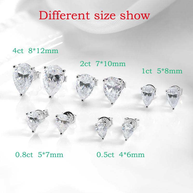 Smyoue 0.5CT 1CT Pear Cut Certified Moissanite Stud Earrings for Women 100% 925 Silver Plated 18k Gold Wedding Jewelry
