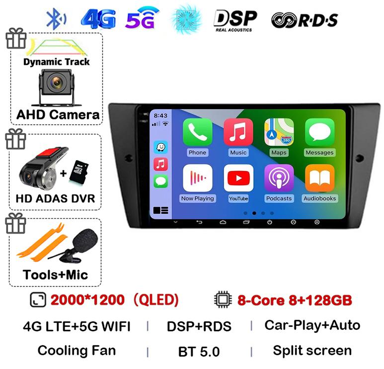 Android 14 Wireless Carplay Auto Car Radio For BMW E90 E91 E92 E93 3 Series Multimedia Stereo Video Player Head Unit GPS WIFI+4G