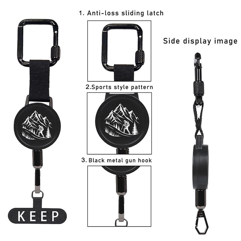 Outdoor Anti-Theft Retractable Phone Lanyard,Steel Cable Phone Tether With Locking Carabiner,Built-In Stand,Adjustable Strap