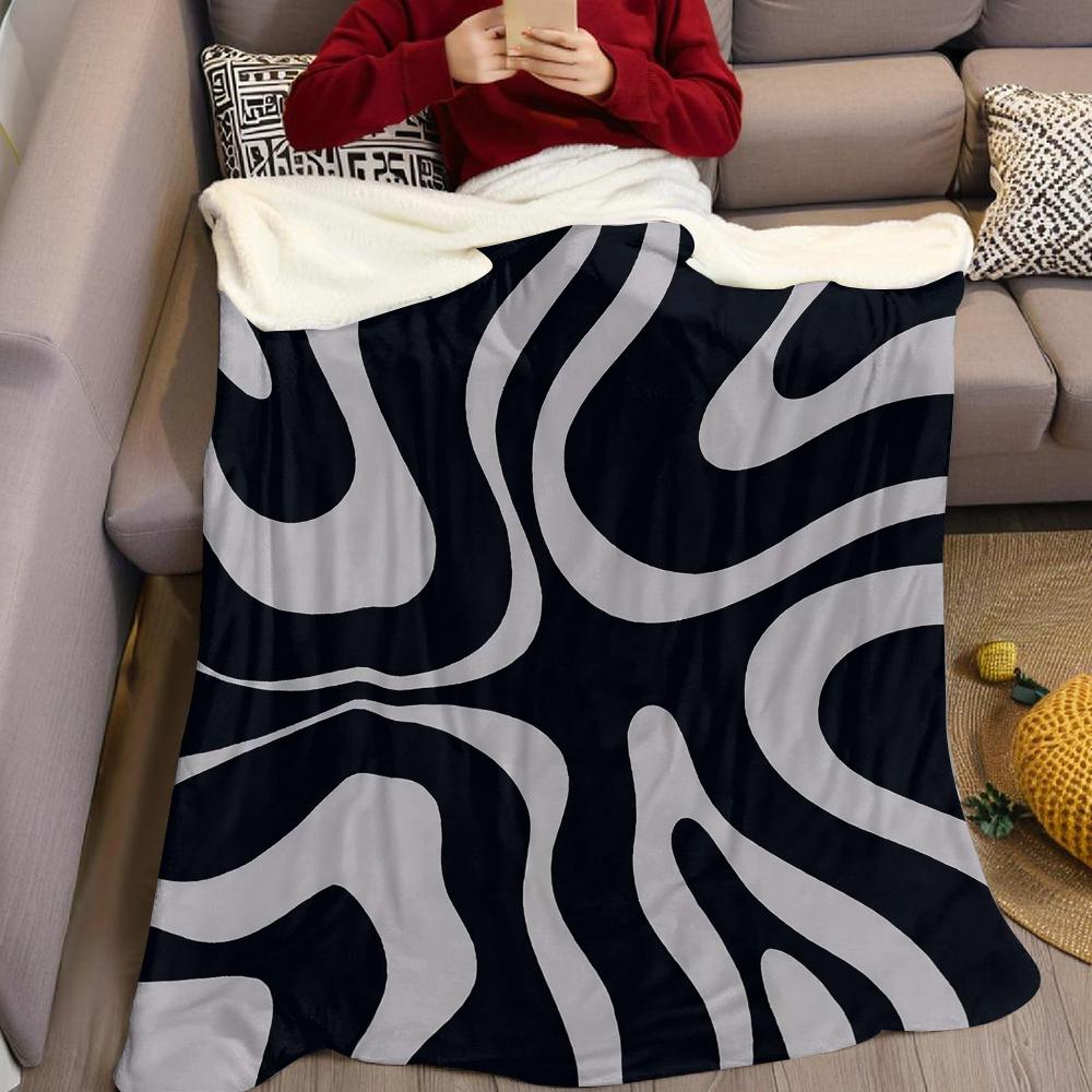 Monochrome Wave Flannel Blanket Warm Soft Halloween Christmas Couch Warm Cozy Decorative Decor Gift for All Season