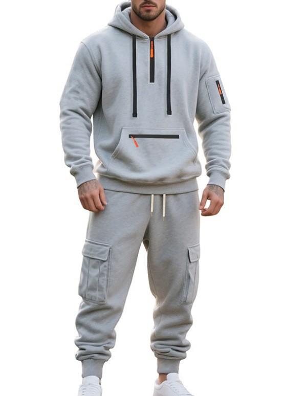 Set Felpa con Mezza Zip Casual da Uomo e Pantaloni della Tuta Multitasche 2025