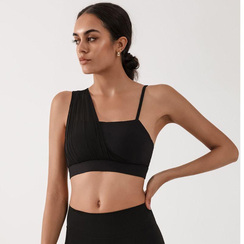 

Yoga Export Mesh Patchwork Contrast Color Sports Bra Black L