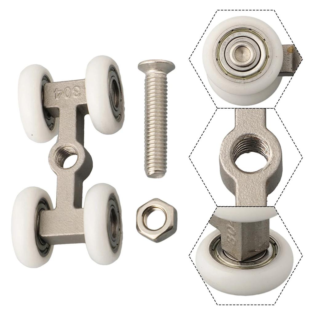 Sliding Door Roller Hardware Slide Doors Pulley 4 Wheels Bathroom Sliding Door Hanging Wheels Rail Track Pulley Hardware