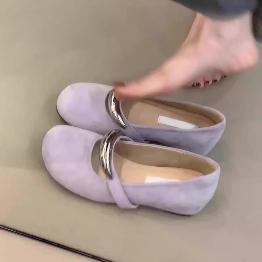 

French evening breeze gentle flat-soled single shoes women s spring and summer new metal buckle soft sole inner height-increasing ballet shoes 38 фіолетовий