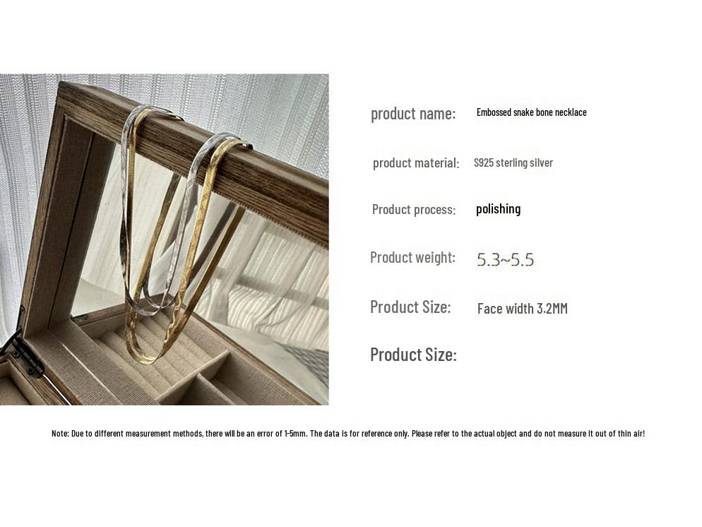 S925 Sterling Silver Korean Style Embossed Snake Bone Necklace: Chic Trendy Clavicle Chain