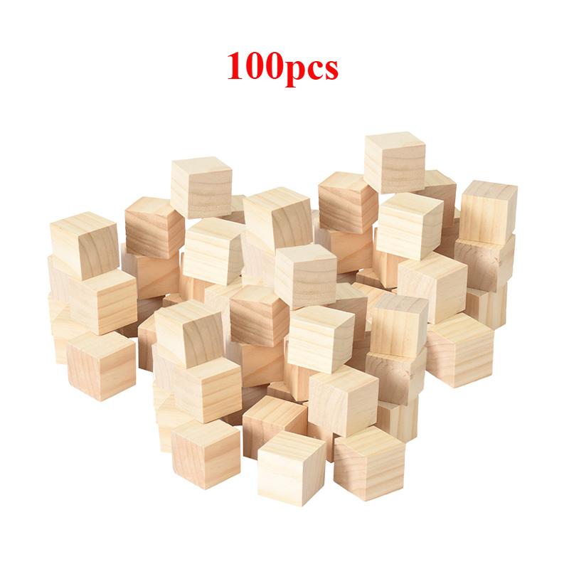 50/100PCS Unfinished Blank Mini DIY Wooden Square Blocks 1cm Wood Solid Cubes for Woodwork Craft Kids Puzzle Making Material