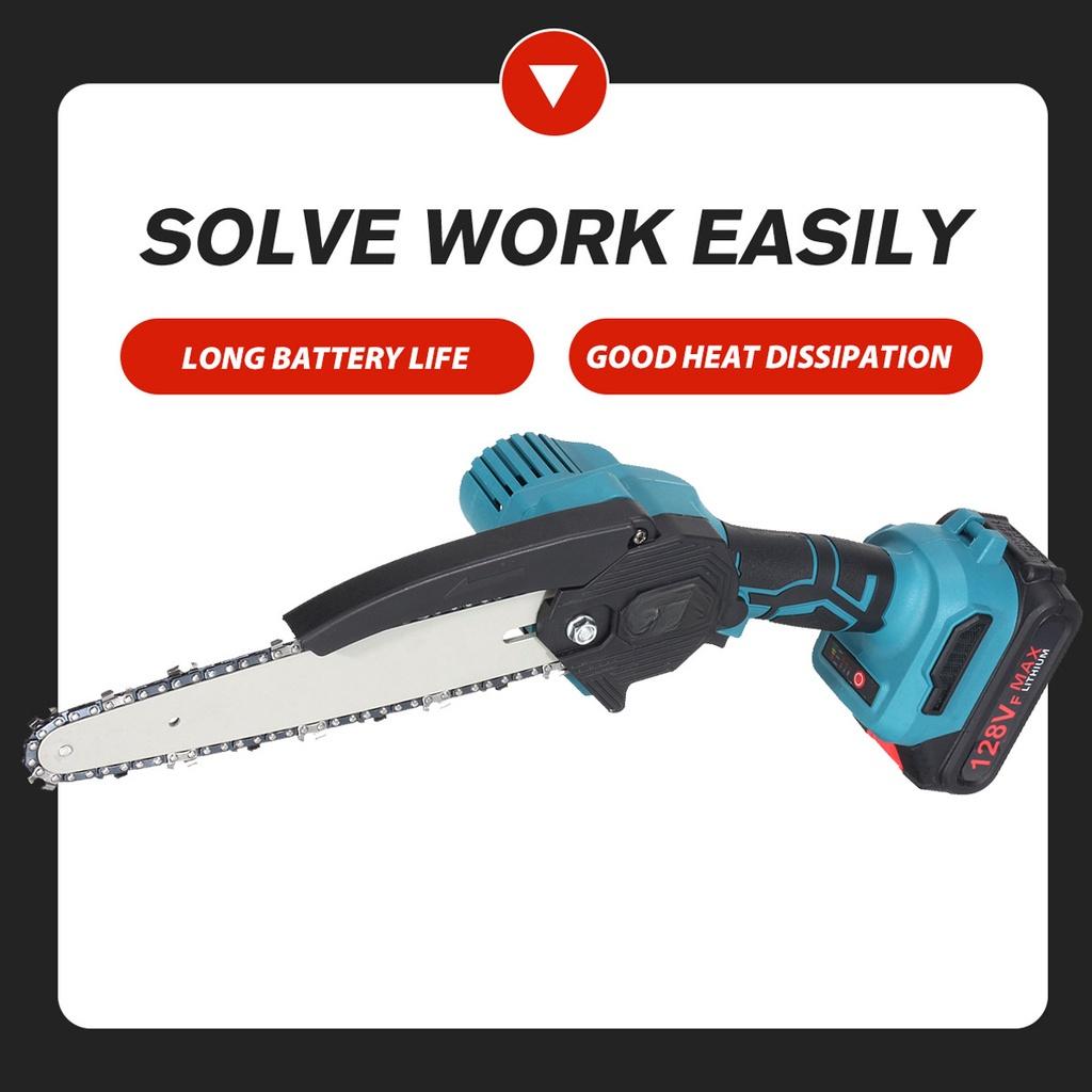 3000W 8 Zoll Bürstenlose Mini-Elektrokettensäge Variable Geschwindigkeit Astsäge 128VF Wiederaufladbare Holzbearbeitungswerkzeuge Für Akku