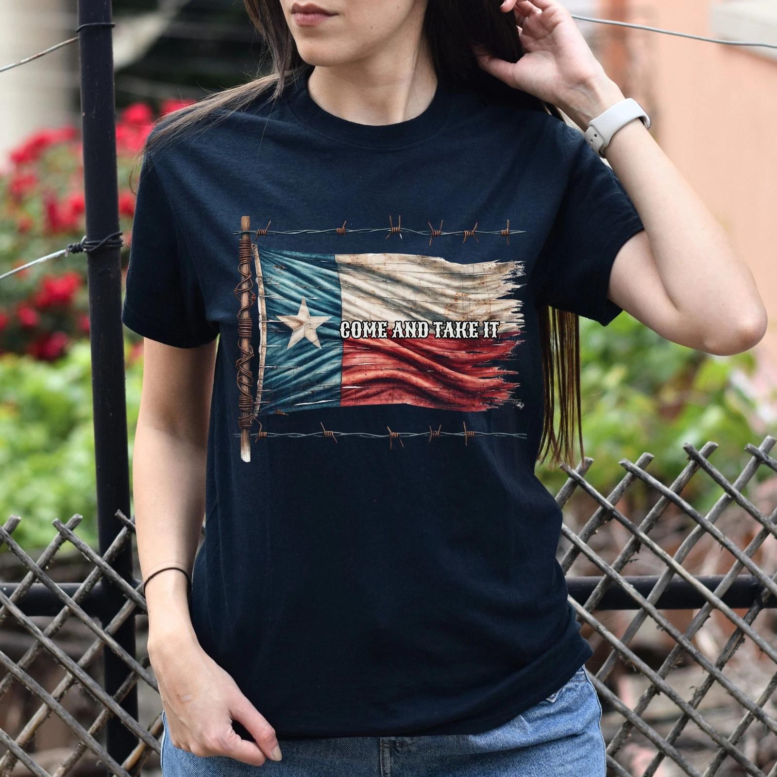 Come and Take it Texas flag Unisex Tshirt Texas support tee Black Navy Dark Heat 4XL