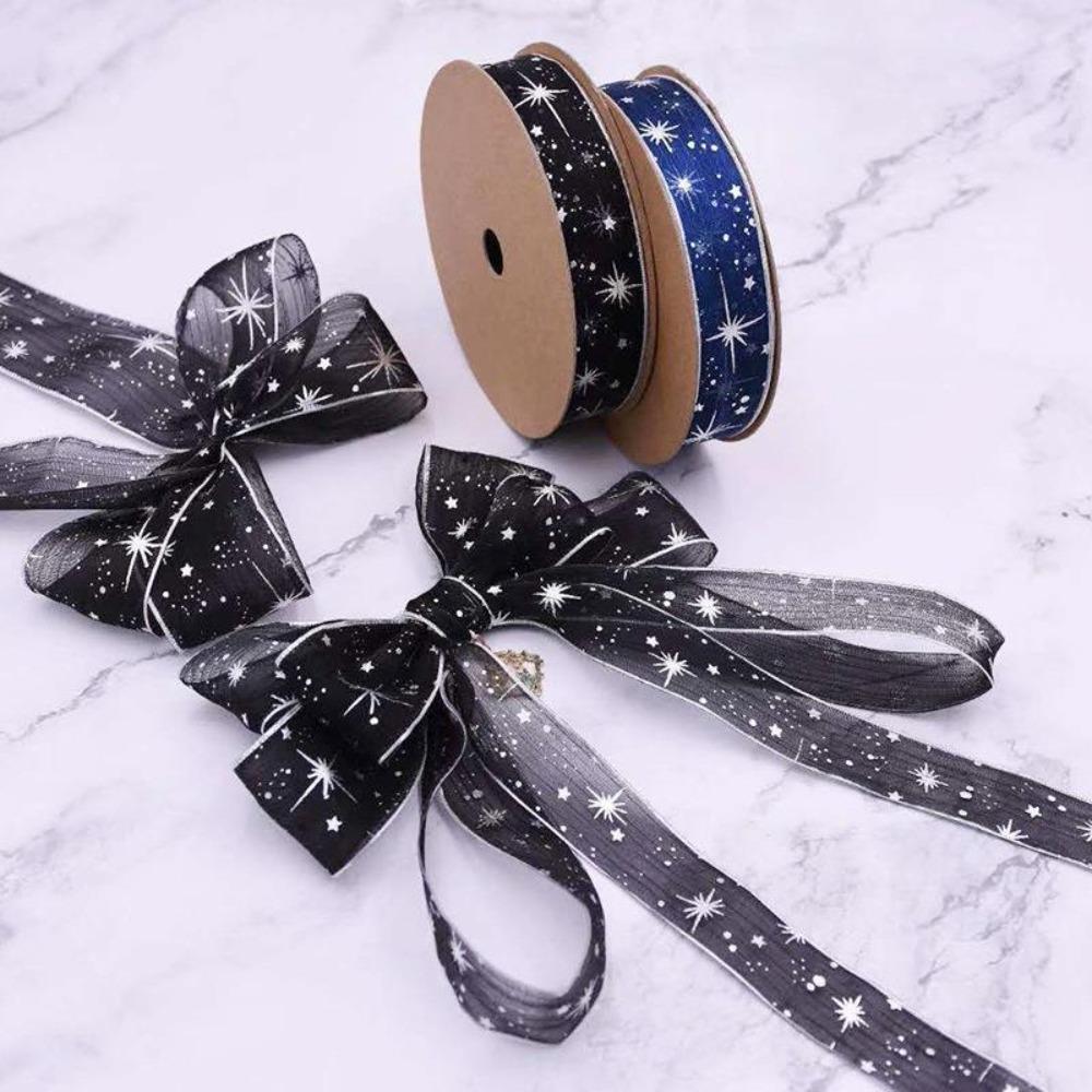 New Star Printed Starry Sky Ribbon 25mm Width Organza Gift Bouquet Wrap Ribbon DIY Festive Event Ribbon Gift Wrapping