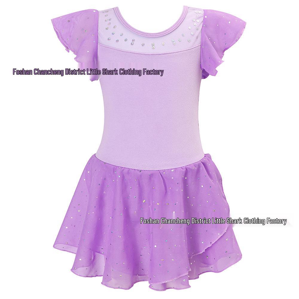 Girls' Cotton Ballet Dress - Short-Sleeved Sequin Skirt for Spring & Summer Dance