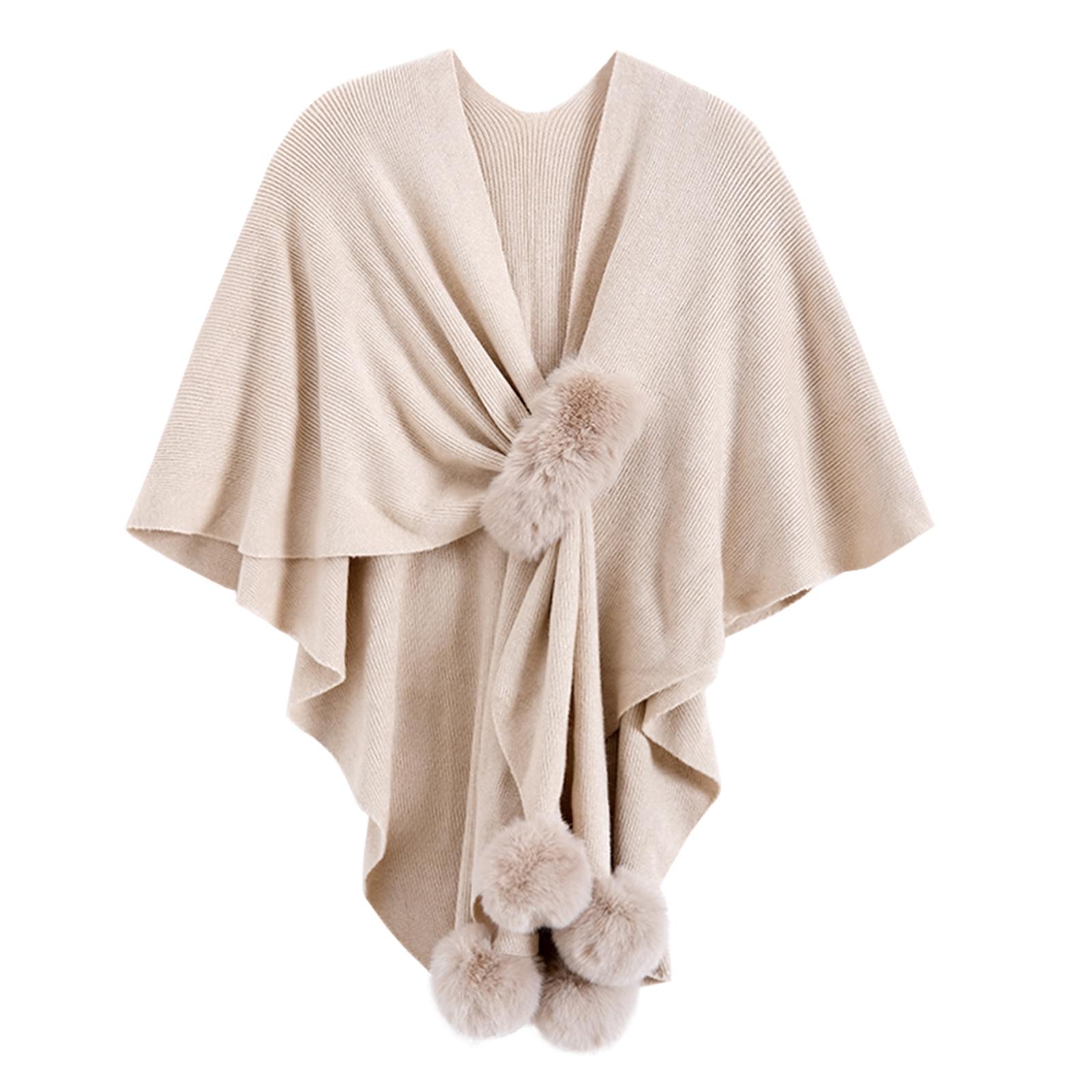Ladies  Fashionable Knitted Cross Ball Thin Shawl, Ladies  Elegant Temperament, Versatile Cardigan Cape One Size бежевый