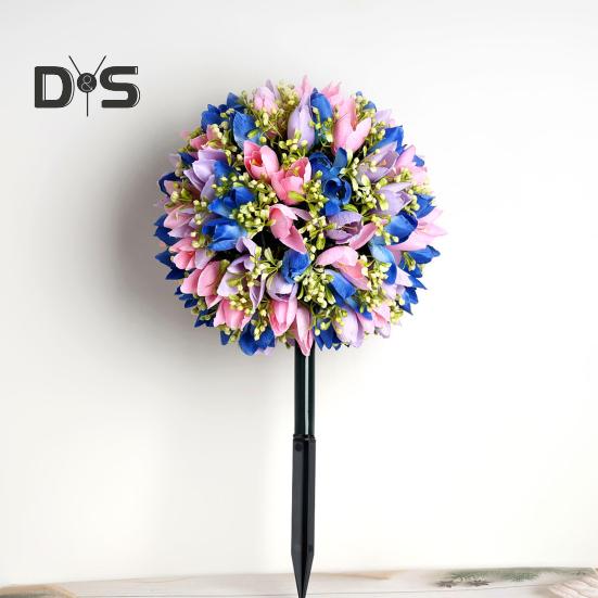 Artificial Flower Ball with Spike Realistic Faux Roses Weatherproof Artificial Rose Blooms Ball Garden Decor for Indoor Outdoor Use
