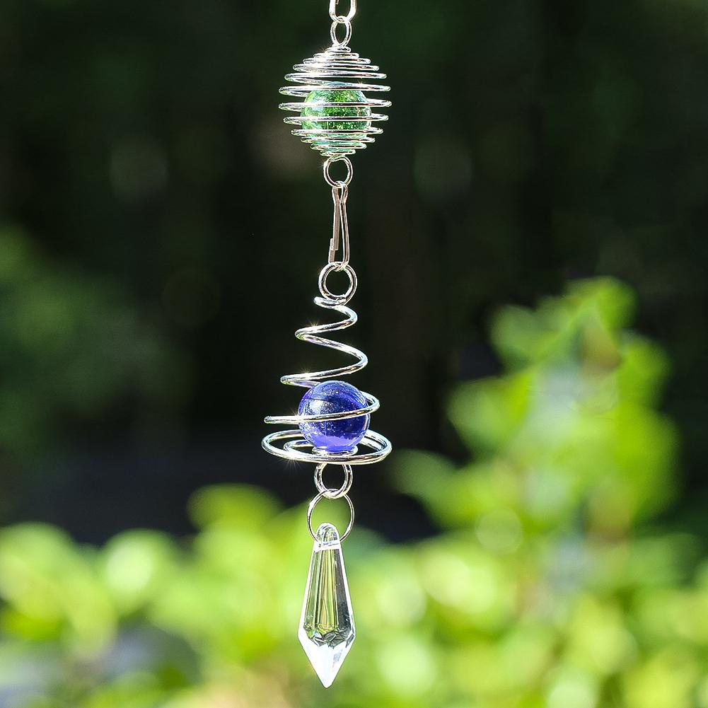 D2 Glaskugel Edelstahl Spiralschwanz Hängender Windspiel Stabilisator Sonnenfänger Regenbogenmacher Stress Windball Heimdeko