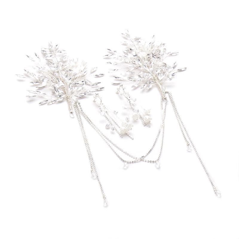 Handmade Korean Pearl Bridal Hair & Earring Set with Claw Chain and Sideburn Clips