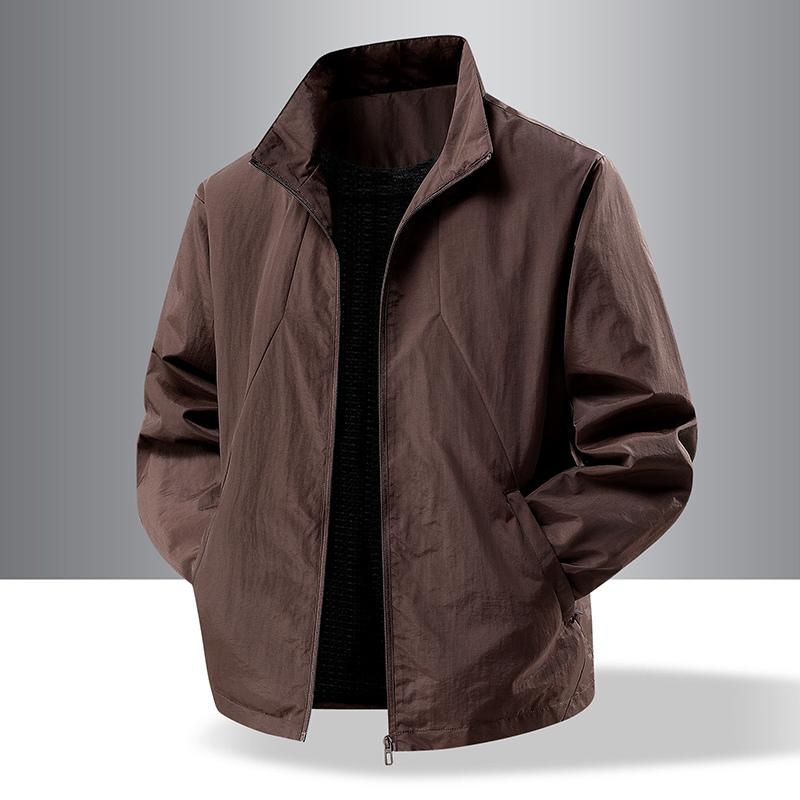 Men's Casual Versatile Jacket Stand Collar Loose Solid Color Zipper Cardigan Lantern Long-sleeved Top